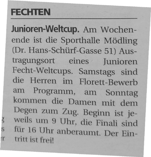 Junioren Weltcup Ankündigung - 15 02 2004