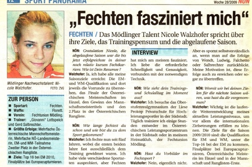 Fechten fasziniert mich - NÖN KW 28 2009
