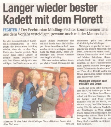 Langer wieder bester Kadett mit dem Florett - NÖN KW 20 2012 1