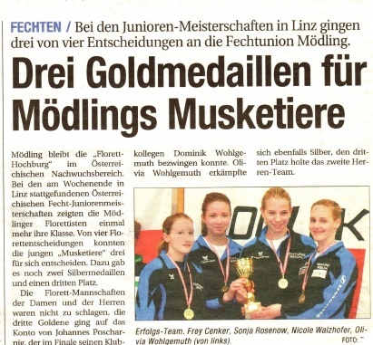 Drei Goldmedaillen für Mödlings Musketiere - NÖN KW 13 2009