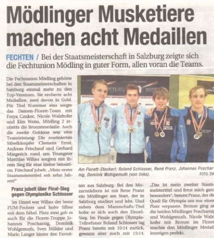 Mödlings Musketiere machen acht Medaillen - NÖN 24 2012