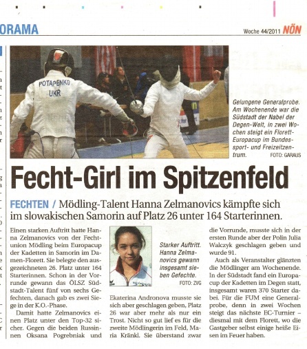 Fecht-Girl im Spitzenfeld - NÖN KW 44 2011