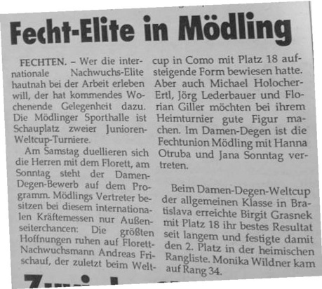 Fecht-Elite in Mödling - Ankündigung 15  16 02 1997 B