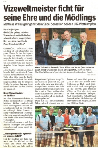 Vizeweltmeister ficht für seine Ehre und Mödlings - Bezirksblatt 6 5 2009